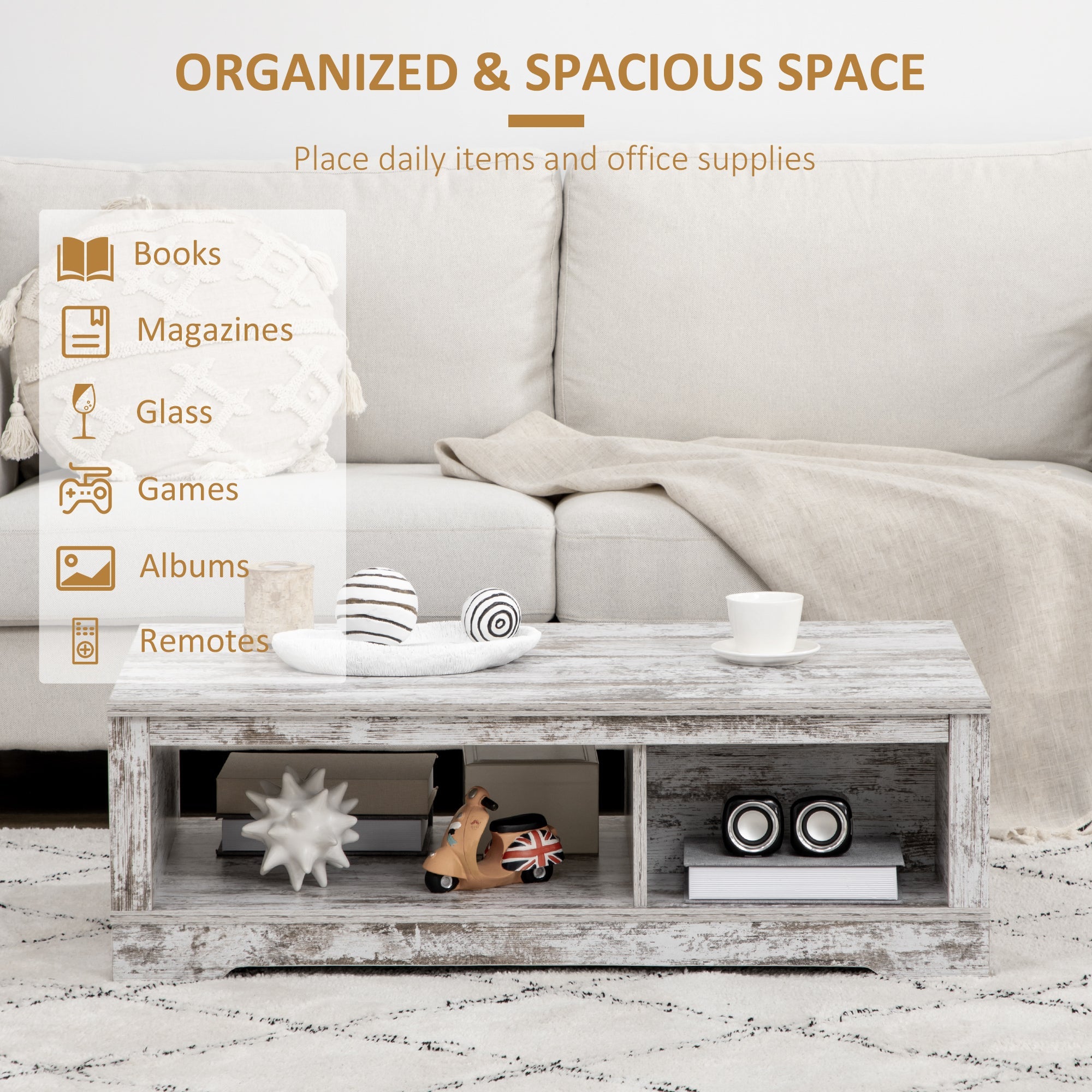 HOMCOM Vintage Tea Table: Coffee Table with Storage Cabinet for Living Room/Bedroom, White 