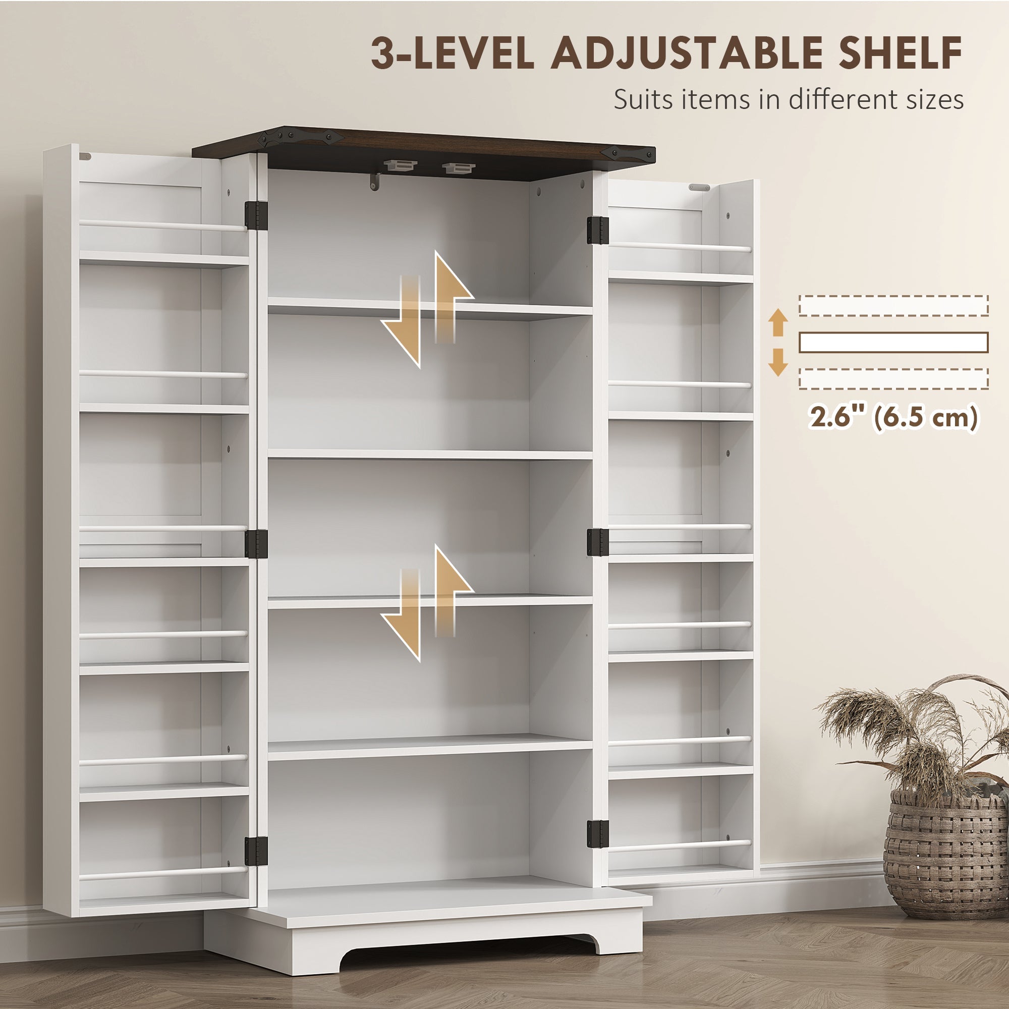 HOMCOM 47" Kitchen Pantry Storage Cabinet, Farmhouse Kitchen Pantry Cabinet with Adjustable Shelves and Door Shelves, White 