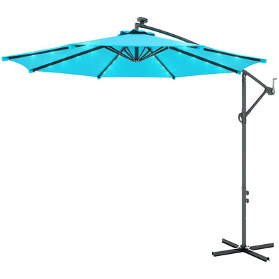 Outsunny 10ft Outdoor Cantilever Umbrella Banana Umbrella with Solar Lights and Adjustable Angle for Patio Backyard Turquoise 