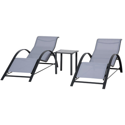 Outsunny 3Pc Patio Lounge Set with 2 S-Shaped Chairs Glass Table Outdoor Seating Light Grey 