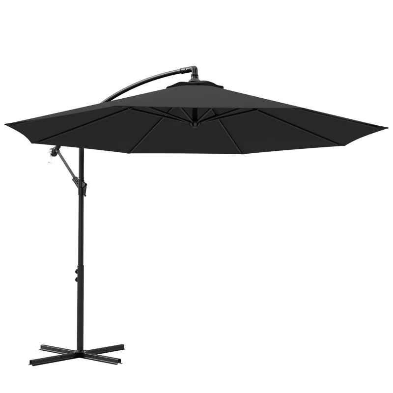 9.7ft Offset Patio Umbrella Garden Hanging Parasol Banana Cantilever Umbrella with Base, Crank, Black
