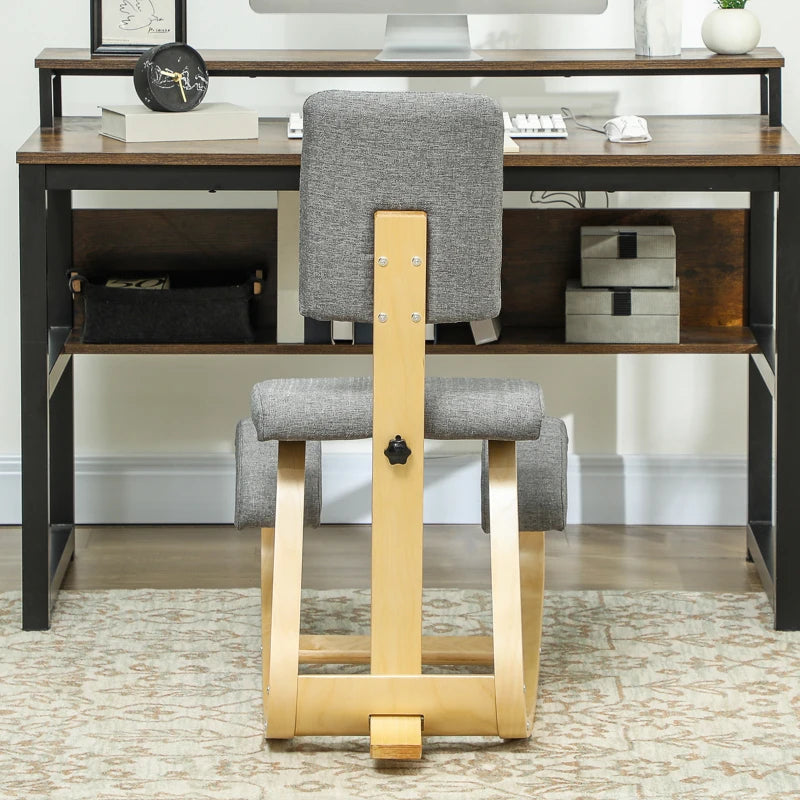 Ergonomic Kneeling Chair, Rocking Wood Kneel Stool with Backrest for Improve Posture, Back Pain, Grey