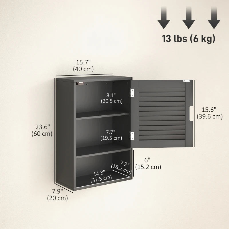 Bathroom Cabinet, Wall Mounted Storage Cabinet with Adjustable Shelves, 40 x 20 x 60 cm, Black