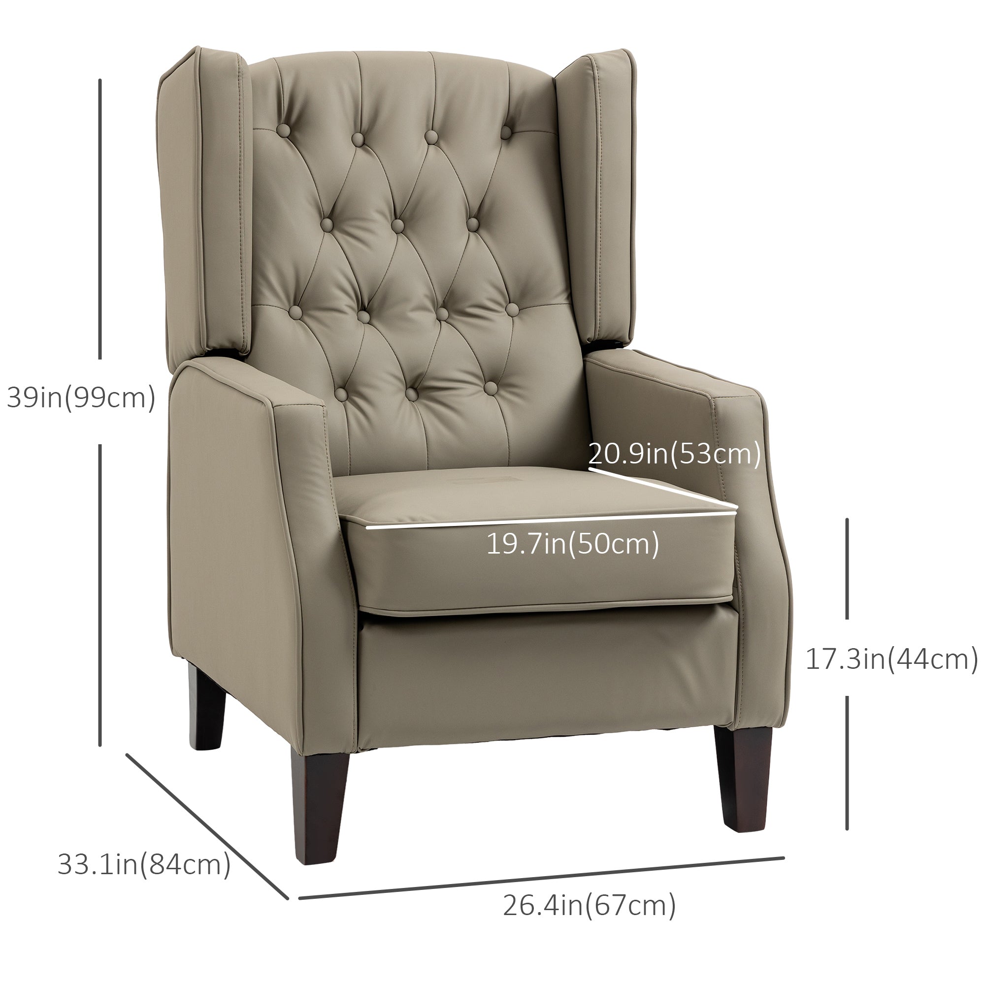 HOMCOM Faux Leather Armchair, Modern Accent Chair with Thick Padding for Living Room, Bedroom, Home Office, Khaki 