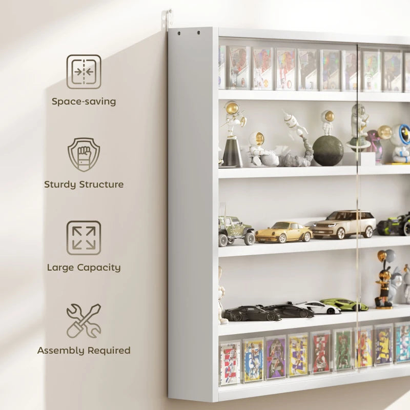 5-Tier Display Cabinet, Shot Glass Display Case, Glass Curio Cabinet with 2 Glass Doors and 4 Adjustable Shelves, White