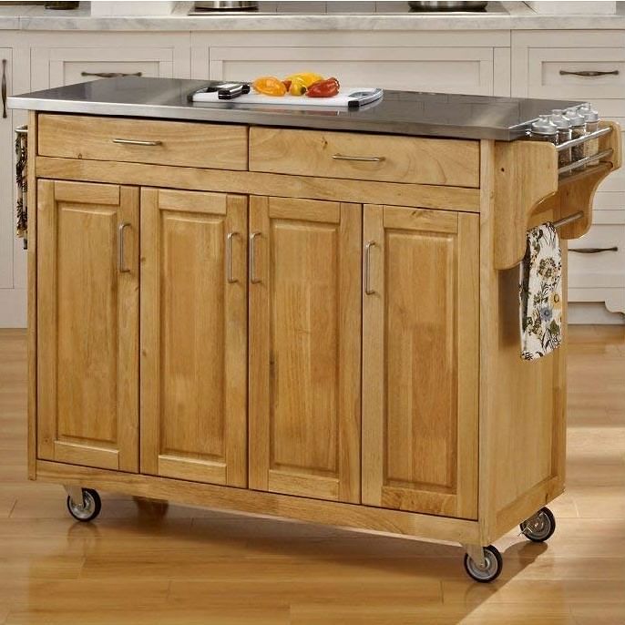 Stainless Steel Top Wooden Kitchen Cart Island with Casters - Free Shipping 