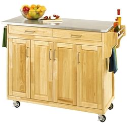 Stainless Steel Top Wooden Kitchen Cart Island with Casters - Free Shipping 