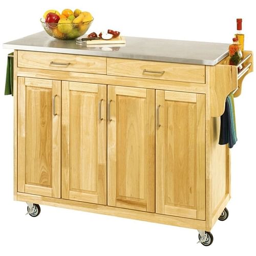 Stainless Steel Top Wooden Kitchen Cart Island with Casters - Free Shipping