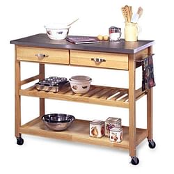 Stainless Steel Top Kitchen Cart Utility Table with Locking Wheels - Free Shipping