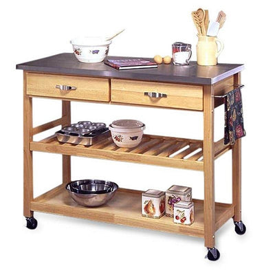 Stainless Steel Top Kitchen Cart Utility Table with Locking Wheels - Free Shipping 