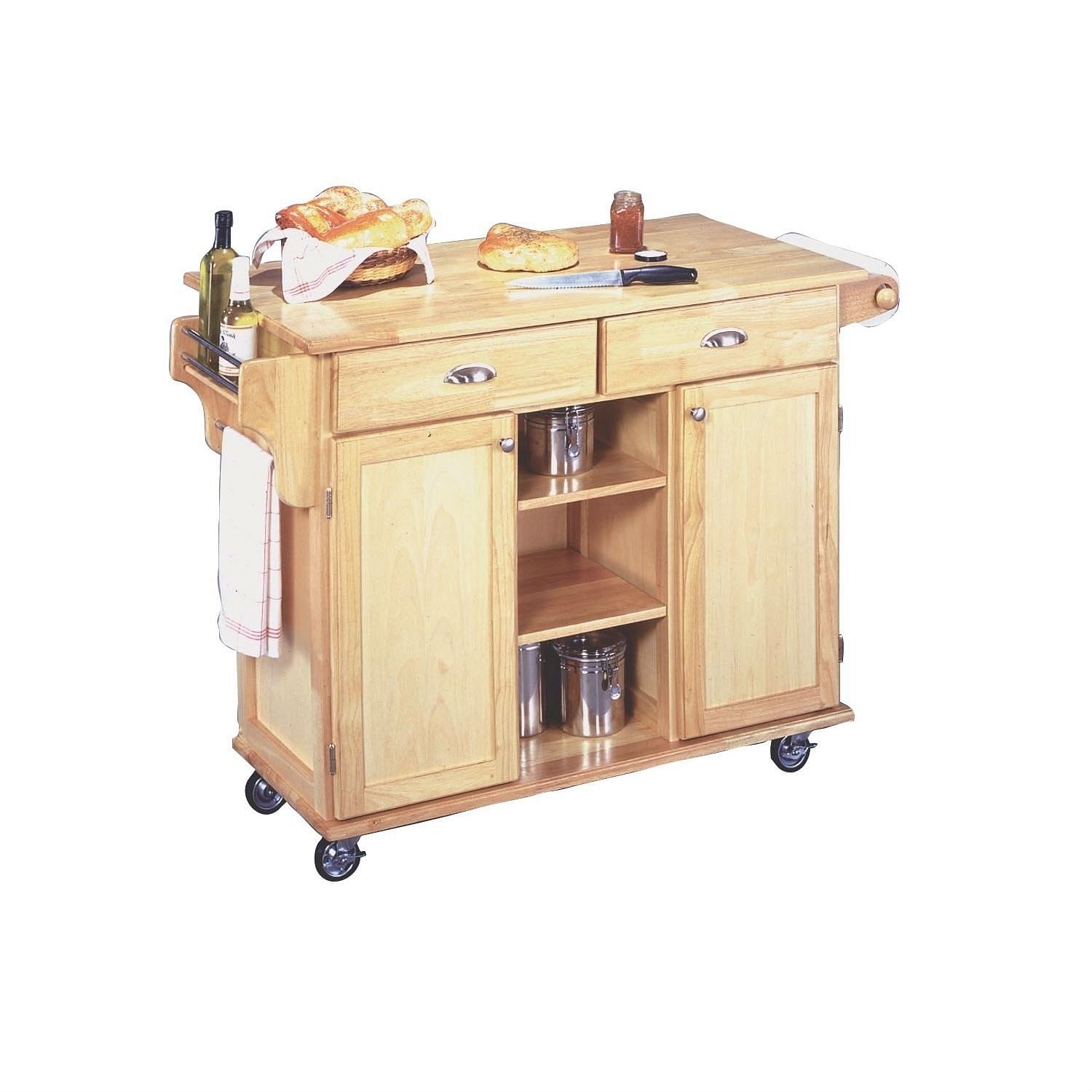 Natural Wood Finish Kitchen Island Cart with Locking Casters - Free Shipping 