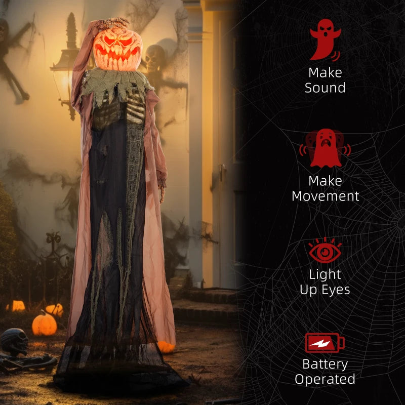 HOMCOM 6.4' Life-Size Winged Grim Reaper – Animated Halloween Decoration, Light-Up Eyes 