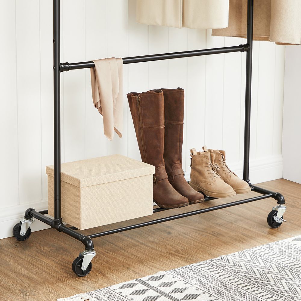 SONGMICS Industrial Double Rod Metal Clothing Rack on Wheels 