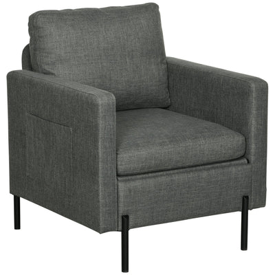 HOMCOM Cozy Armchair with Pockets: Fabric Upholstery on Sleek Metal Frame, Charcoal Grey 
