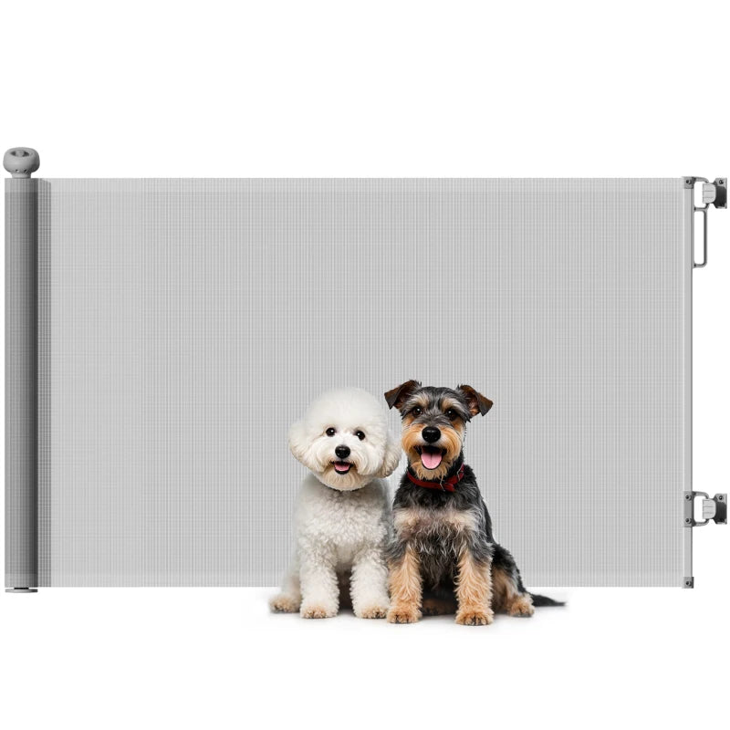 Retractable Dog Gate Extends Up to 55" Wide, 34" Tall, for Stairs, Doorways, Hallways, Indoor and Outdoor, Grey