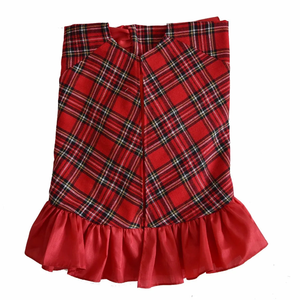 Free Shipping Extra Large 42" Christmas Tree Skirt Patchwork Tartan Plaid with red ruffer Border Skirt 