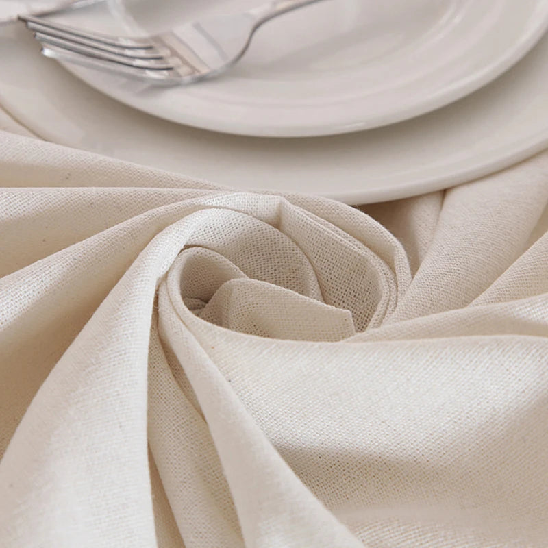 Christmas Linen Cotton Thicken Solid Tablecloth White Lace Hem Splice Washable Coffee Dinner Table Cloth for Wedding Banquet