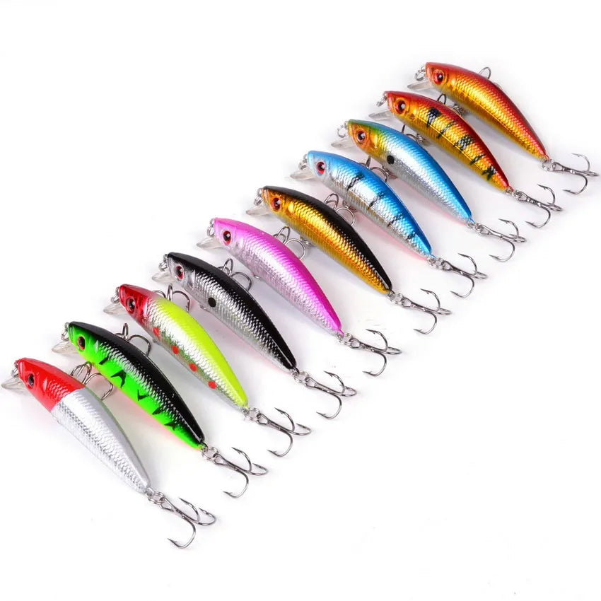 Aorace Minnow Fishing Lure – 70mm, 8g, 3D Eyes, Crankbait Wobbler, Artificial Plastic Hard Bait, Fishing Tackle