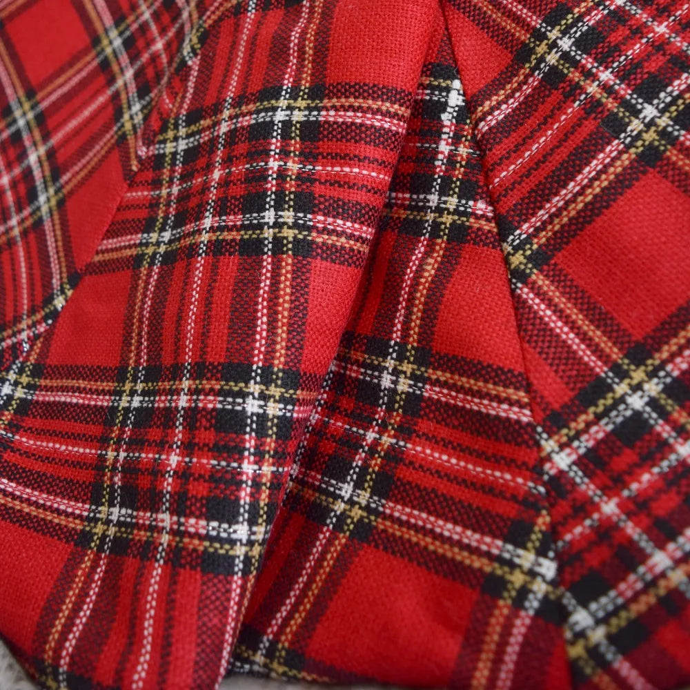 Free Shipping Extra Large 42" Christmas Tree Skirt Patchwork Tartan Plaid with red ruffer Border Skirt 