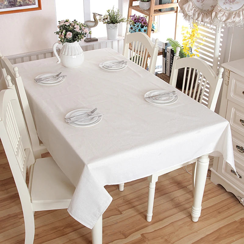 Christmas Linen Cotton Thicken Solid Tablecloth White Lace Hem Splice Washable Coffee Dinner Table Cloth for Wedding Banquet