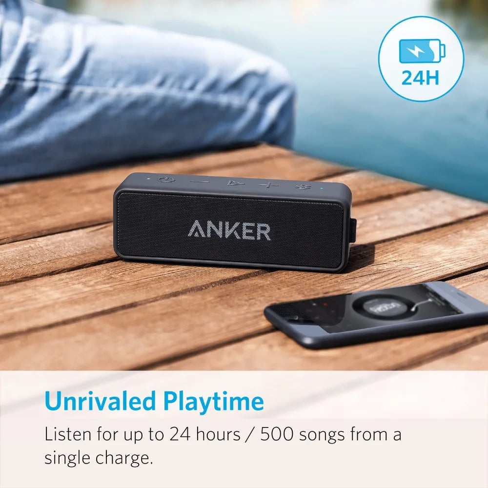 Anker Soundcore 2 Portable Wireless Bluetooth Speaker – Better Bass, 24-Hour Playtime, 66ft Bluetooth Range, IPX7 Water Resistance