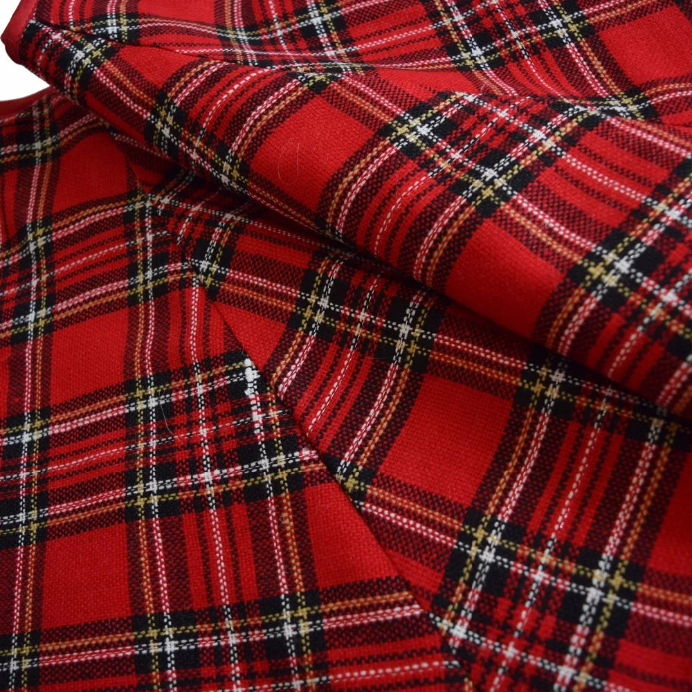 Free Shipping Extra Large 42" Christmas Tree Skirt Patchwork Tartan Plaid with red ruffer Border Skirt 