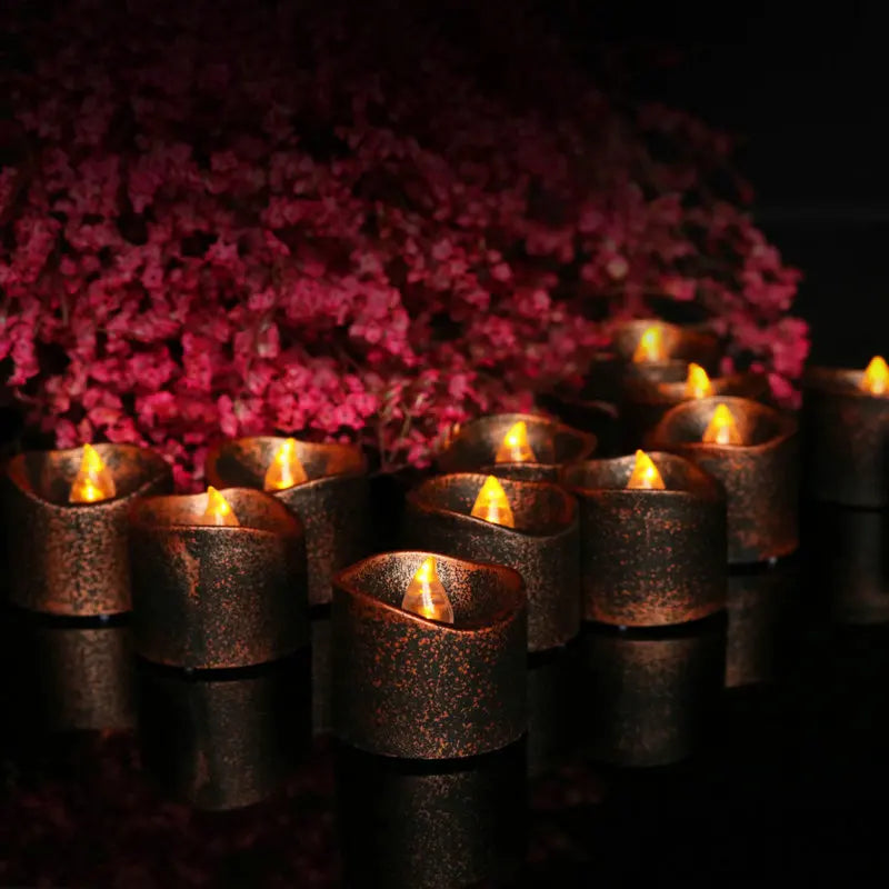 24pcs Battery Operated wavy edge Votive tea light Flameless Led Candle Flickering Xmas Christmas Halloween table Decor-Amber