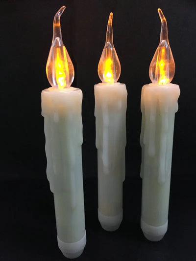 LED Taper Battery Operated Flameless Candle Dipped wax Flickering Electric light lamp f/Wedding Xmas Home party decor 17CM-Amber 