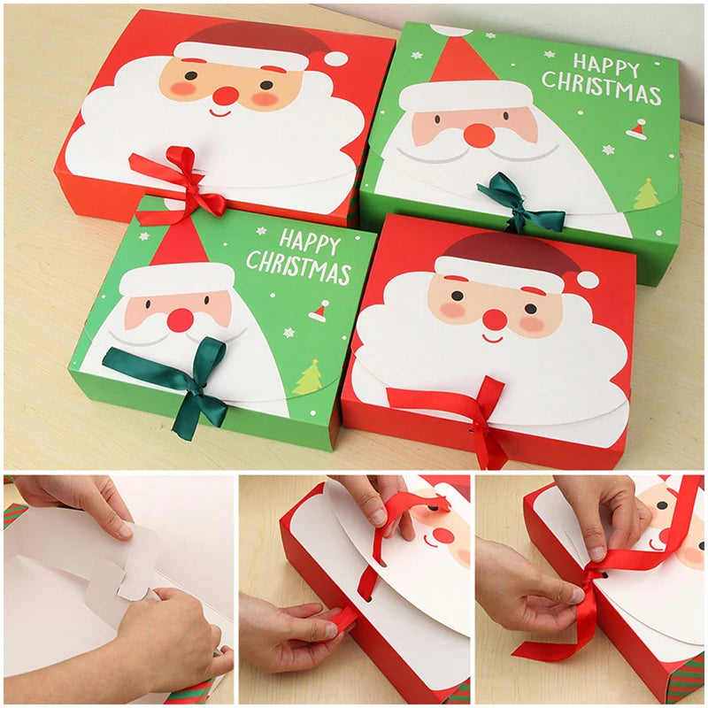 10pcs/lot Christmas gift box 31x25x8cm Large Red green Xmas cake cookies gift packing paper box gift cardboard paper box 