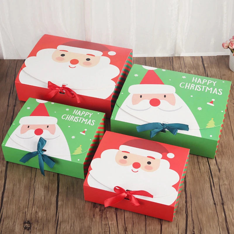 10pcs/lot Christmas gift box 31x25x8cm Large Red green Xmas cake cookies gift packing paper box gift cardboard paper box 