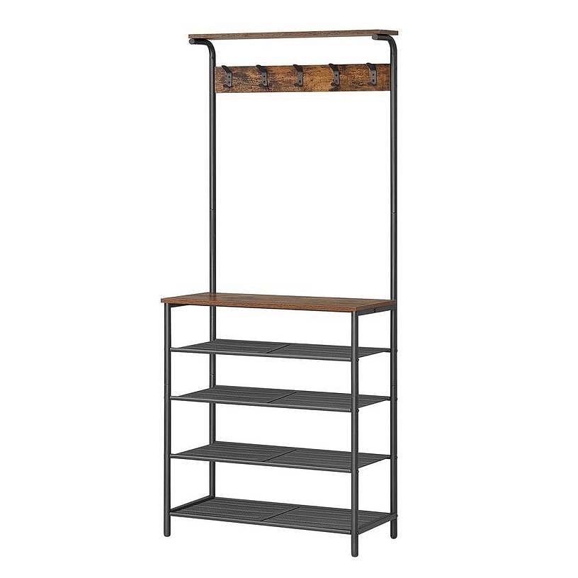 Modern Industrial Style Hall Tree Coat Rack Entryway Shoe Rack with 4 Shelves - Free Shipping