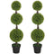 Set of 2 Artificial Ball Boxwood Topiary Trees, Fake Plants in Pots for Indoor Outdoor Decor, Green