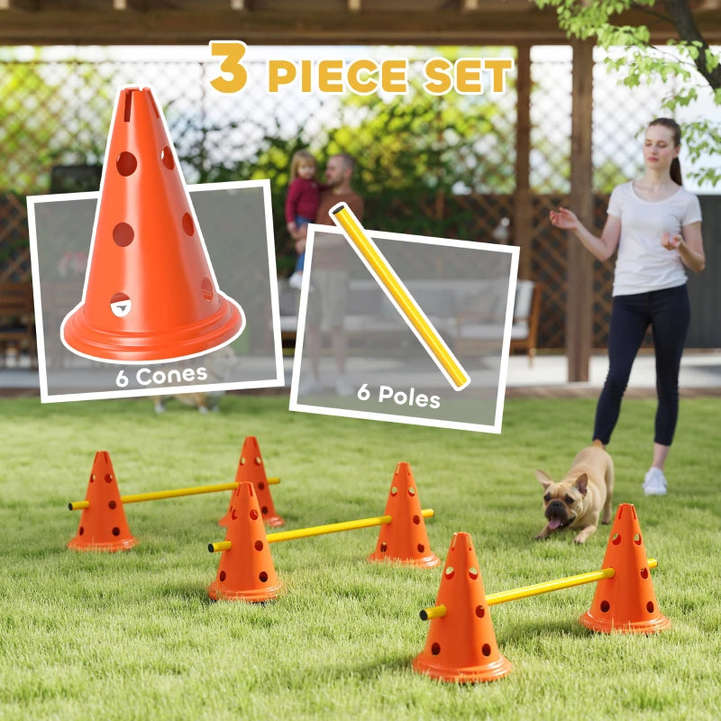 Dog Agility Hurdle Cone Set, Adjustable Obstacle Course Equipment with 6 Cones & 6 Poles, Carry Bag, Orange