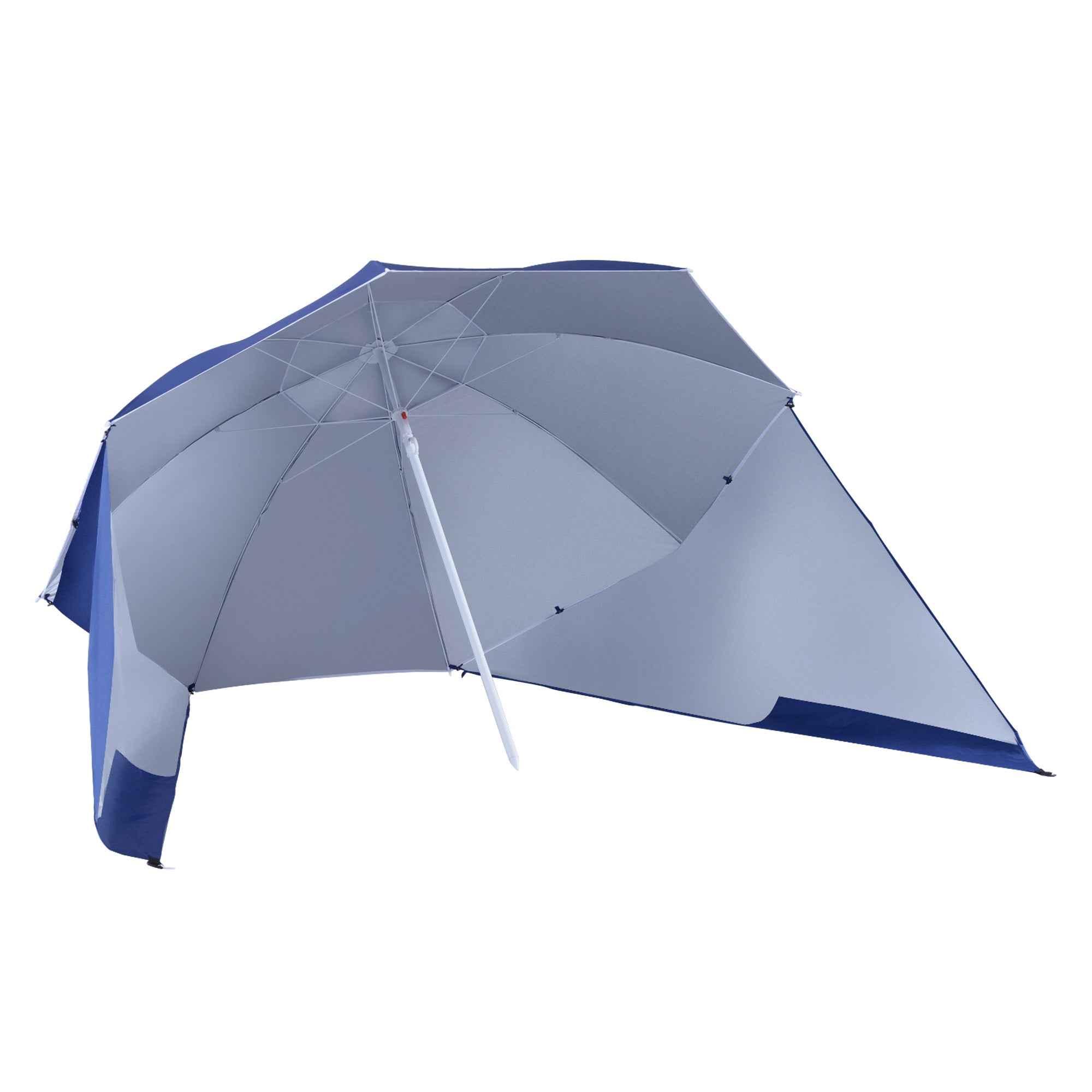 Outsunny 7.5ft Blue 2-in-1 Beach Sport Umbrella Shelter with Silver Coated UV50 Protection for Outdoor Activities 