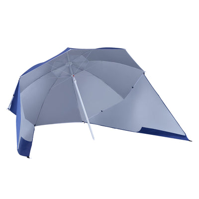 Outsunny 7.5ft Blue 2-in-1 Beach Sport Umbrella Shelter with Silver Coated UV50 Protection for Outdoor Activities 