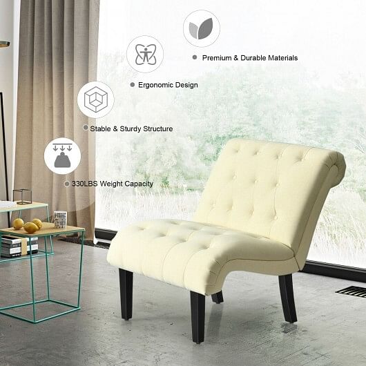 Cotton Linen Fabric Armless Accent Chair with Adjustable Foot Pads-Beige - Free Shipping 