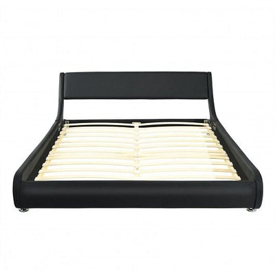 Full Size Faux Leather Upholstered Platform Bed Adjustable Headboard-Black - Free Shipping 