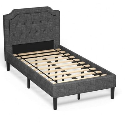 Linen Twin Upholstered Platform Bed with Frame Headboard Mattress Foundation - Free Shipping 