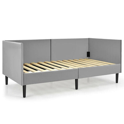 Twin Size Daybed Frame with Sturdy Wooden Slat Support-Gray - Free Shipping 