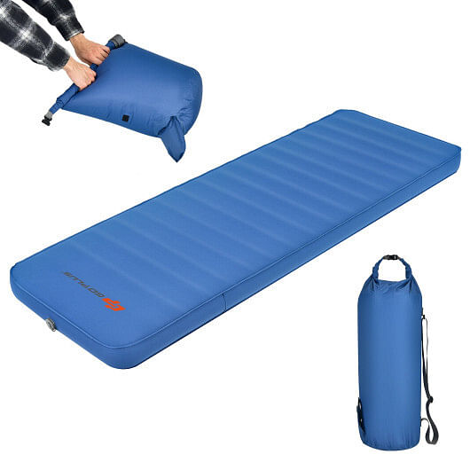 Self Inflating Folding Camping Sleeping Mattress with Carrying Bag-Blue - Free Shipping