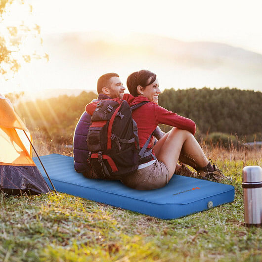 Self Inflating Folding Camping Sleeping Mattress with Carrying Bag-Blue - Free Shipping