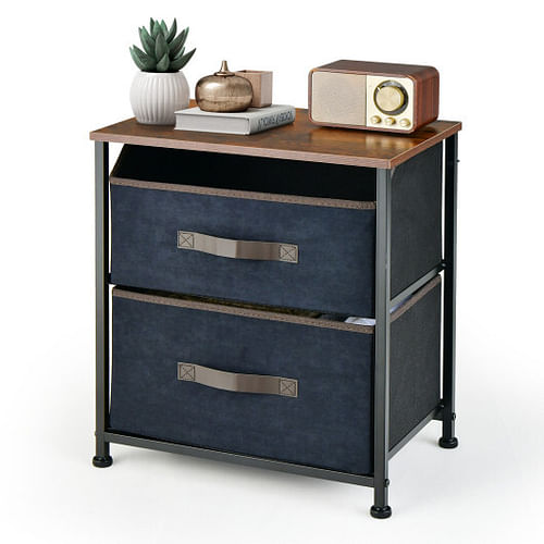 20 Inch Height Industrial Nightstand with 2 Pull-out Fabric Drawers-Rustic Brown - Free Shipping