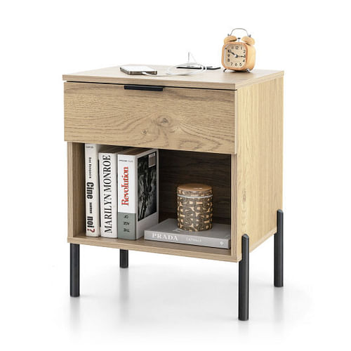 Modern Nightstand with Charging Station-Natural - Free Shipping 