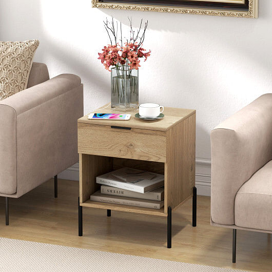 Modern Nightstand with Charging Station-Natural - Free Shipping