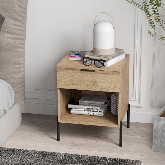 Modern Nightstand with Charging Station-Natural - Free Shipping