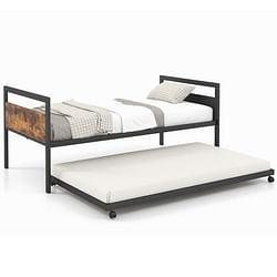 Twin Metal Daybed with Trundle Lockable Wheels-Twin Size - Free Shipping