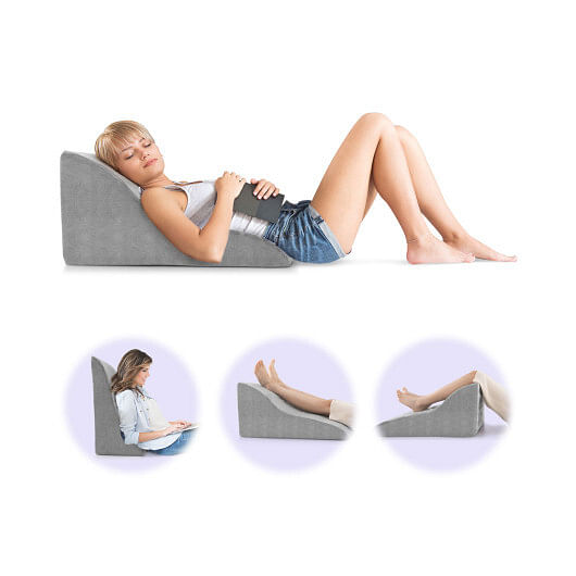 Bed Wedge Pillow Back Support Triangle Reading Pillow with Detachable Cover-Gray - Free Shipping 