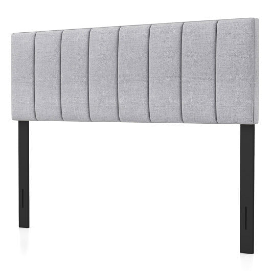 Linen Upholstered Headboard with Solid Wood Legs and Adjustable Width-Gray - Free Shipping 