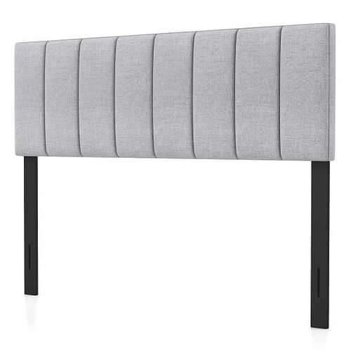 Linen Upholstered Headboard with Solid Wood Legs and Adjustable Width-Gray - Free Shipping 