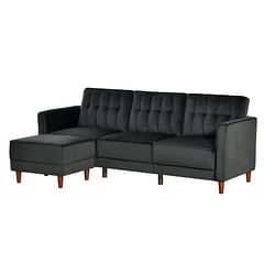 Modern Mid-Century Reversible L-Shaped Sectional Sleeper Sofa in Black Velvet - Free Shipping 